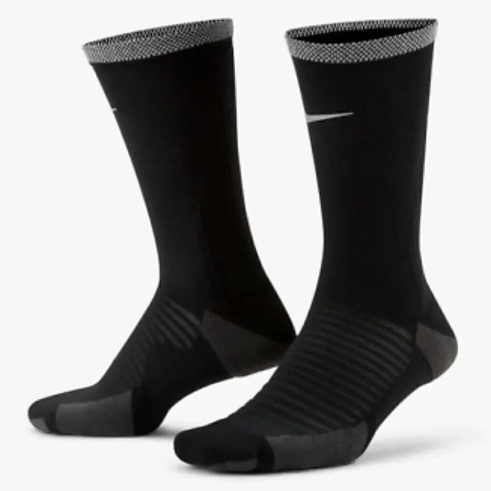 Nike Spark Lightweight Crew Running Socks Black Silver Men's M 6.5-8 Brand New